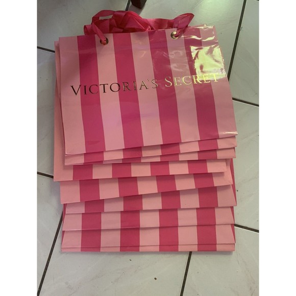 Lot Of 10 Victoria's Secret Large Shopping Gift Bags Vintage Pink Stripes - Picture 1 of 1